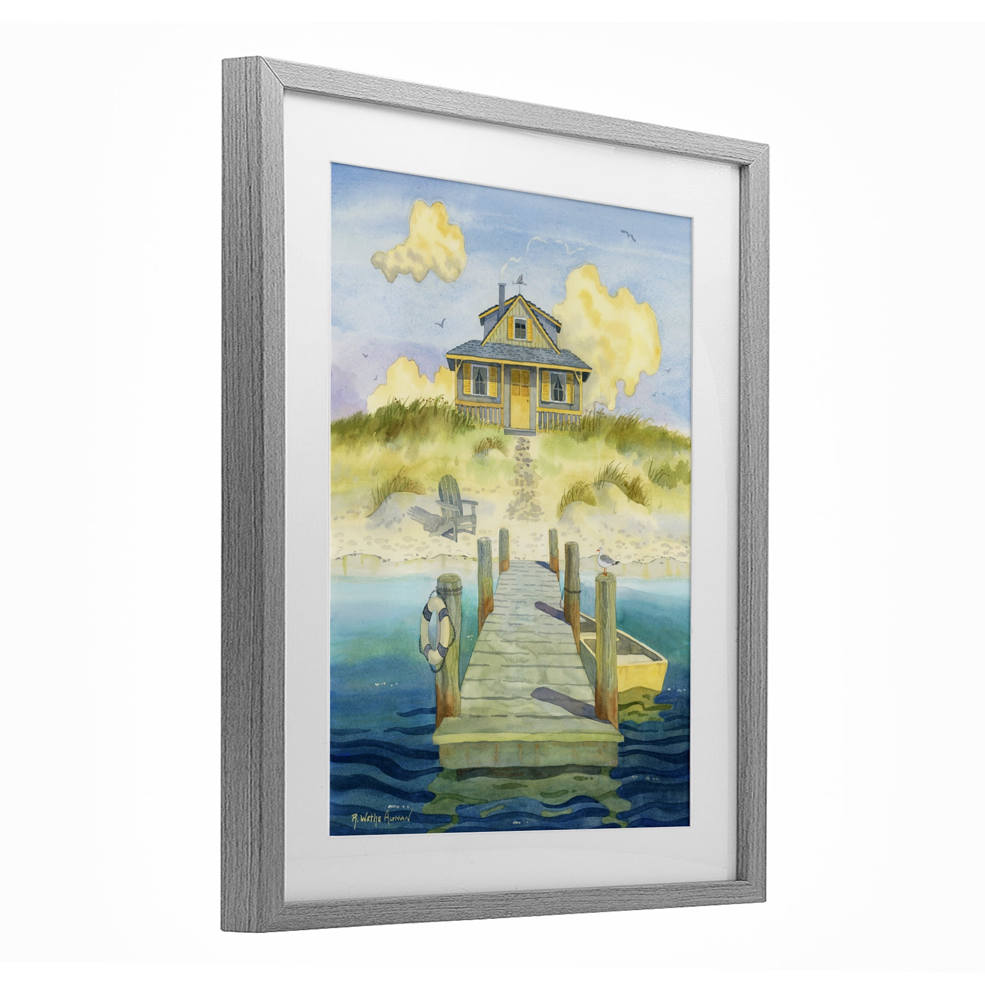 Stupell Industries Welcome Seaside Retreat Cottage Gray Framed Print Under Glass, design by Robin Altman