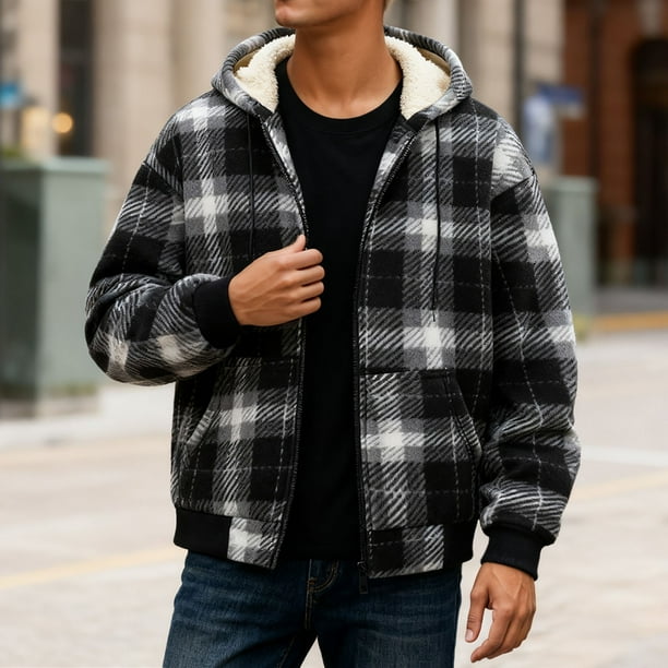 MHFRRA Abrigo Cálido A Cuadros para Hombre, Versátil, Forrado, Grueso y A La Moda, para Otoño E Invierno Blanco