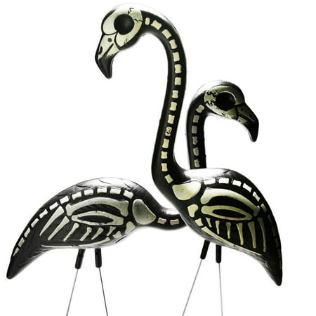 2 Halloween Skeleton Yard Flamingos Lawn Decor Ornaments - Great for Halloween Haunted House or Over the Hill Party Decorations, Two Flamingos per.., By Pink Inc