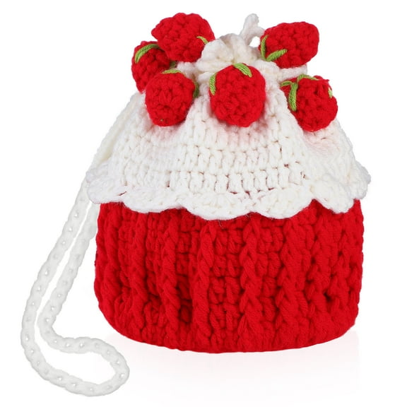 HOOWIFFY Red Crochet Strawberry Shaped Bag Acrylic Knitted Sweet Satchel Purse Stylish Handbag for Women