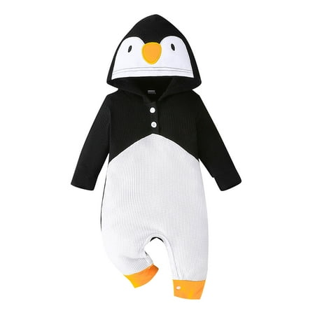 

Baby Girls Boys Penguin Costumes Long Sleeve Buttons Hooded Jumpsuits Toddler Hoodies Rompers Fall Bodysuits