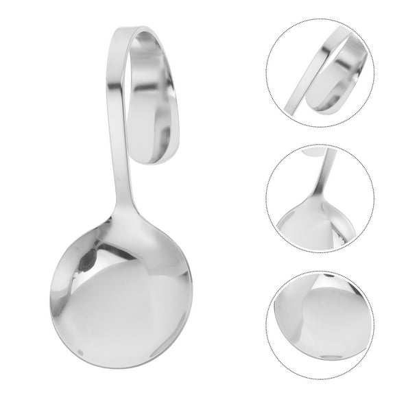 Soimiss Stainless Steel Salad Serving Spoons Curved Handle Silver Rustproof 4Pcs