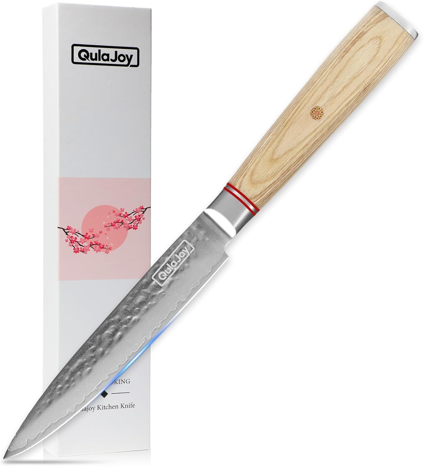 Qulajoy 4.9 Inch Utility Knife, Japanese Kitchen Knife Sharp Damascus Chef Knife for Meat Vegetable Cutting