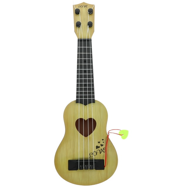 CIMAXIC Children Small Size Musical Instruments Imitated Ukulele Mini Guitar Playing Toy with Four Strings (39cm, Beige),15.35"X4.92"X1.57"