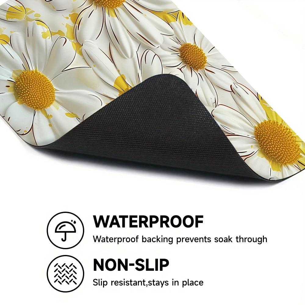 1pc, Dish Drying Pad, White Chrysanthemum Pattern Washing Machine Cover Mat, Countertop Absorbent Pad, Washstand Drain Mat, Soft Faucet Absorbent Mat, Kitchen Accessories, Bathroom Accessories