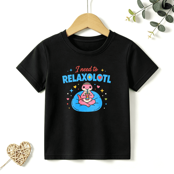 Girls Graphic Tees Relaxolotl Axolotl Kids T Shirt Funny Cute 100% Cotton Short Sleeve Soft Tops 4-13Y