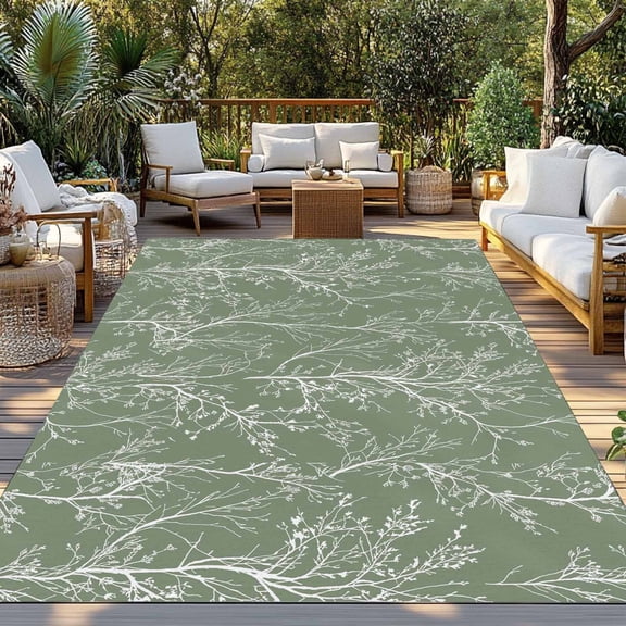 Outdoor Rug, Sage Green Abstract Branches Indoor Area Rug Outdoor Carpet RV Camping Rugs 3x5ft Modern Minimalist Art Outside Mat for Patio Picnic Porch Deck Balcony Backyard