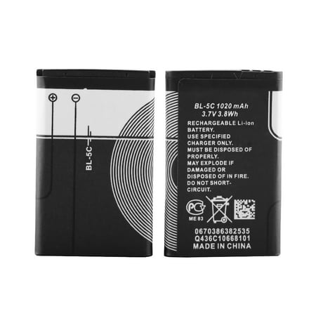 Nokia BL-5C 3.7V 1020mAh Rechargeable Replacement Battery Suitable for Radio with Current Protection (2 Pcs)