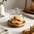 thumbnail image 6 of 2 in 1 Cake Stand with Glass Dome, Acacia Wood Cheese Cupcake Decorative Tray, Glass Dome with Base for Cake Fruit Display Server Platter Kitchen Party Appetizer, 6 of 7