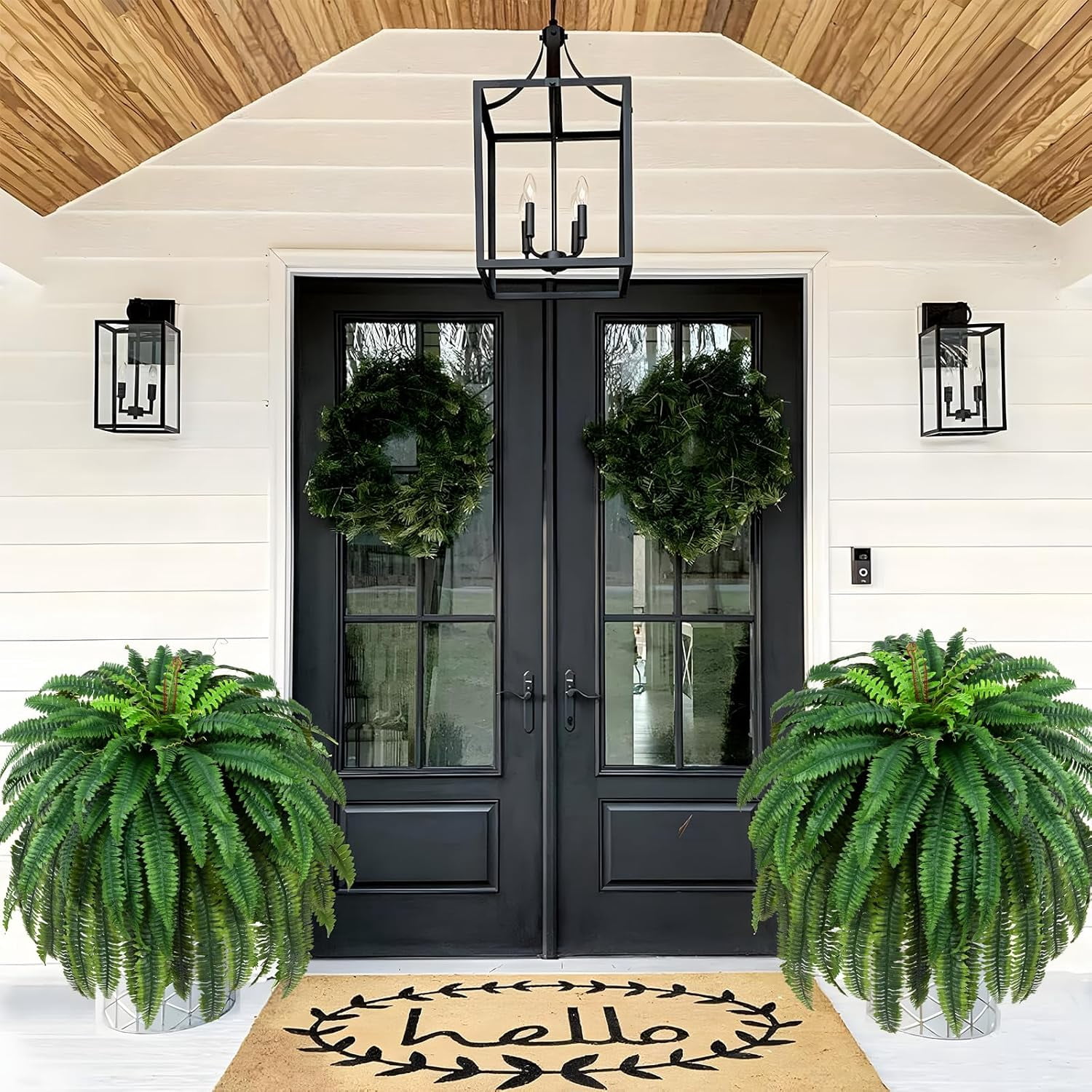 Waipfaru 2 Pack Large Artificial Boston Ferns for Outdoors,UV Resistant 60 inch Lush Faux Ferns with 96 Fronds, Realistic Fake Hanging Plants for Front Porch Planter Patio Garden Decor