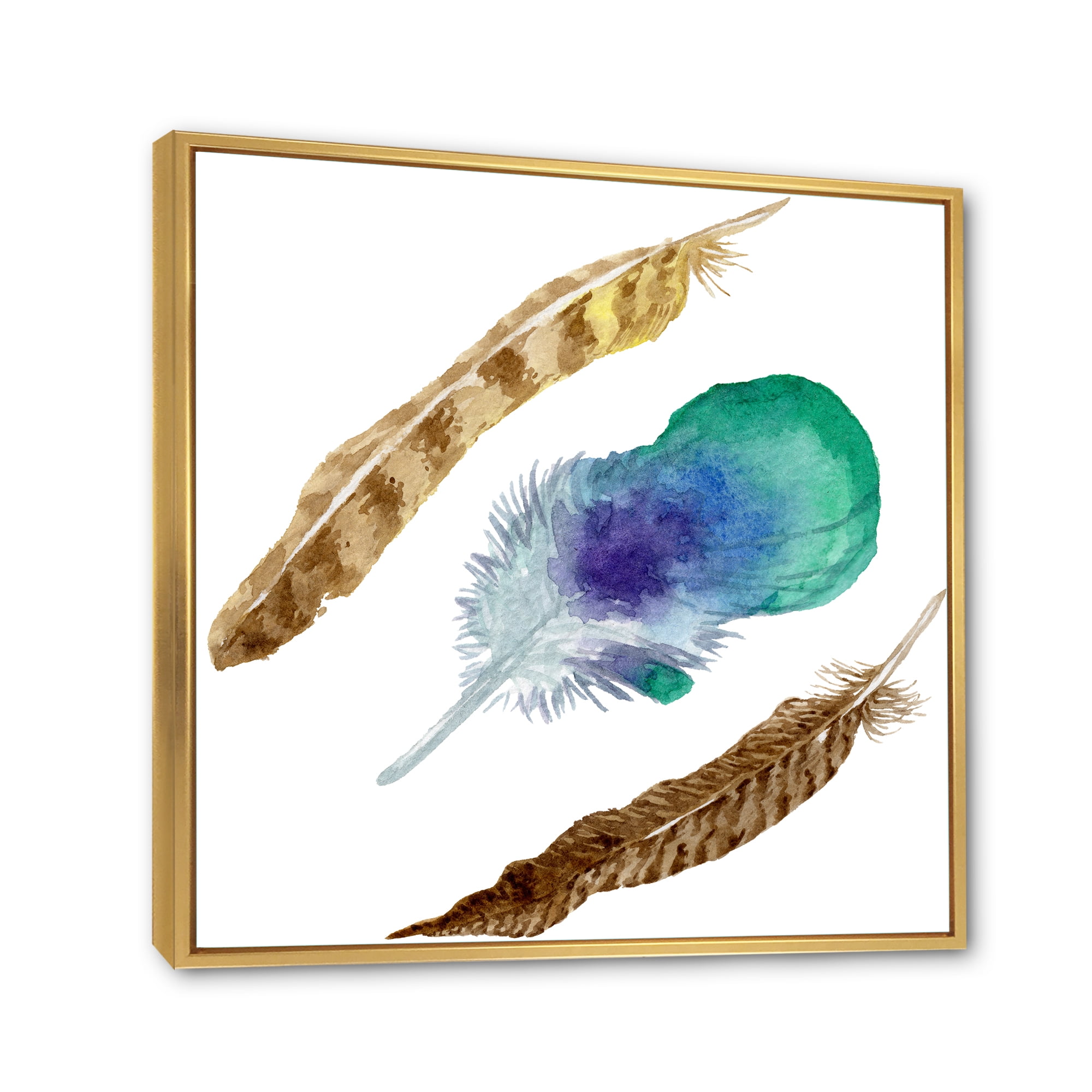 Designart 'Abstract Bird Feather From Wing Isolated' Bohemian & Eclectic Framed Canvas Wall Art Print