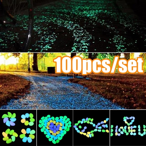 Travelwant 100Pcs Glow Pebblesm, Glowing Rocks for Outdoor Decor, Garden Lawn Yard, Aquarium, Glow in The Dark Pebbles Stones for Indoor and Outdoor Walkways Garden Driveway Large Bag