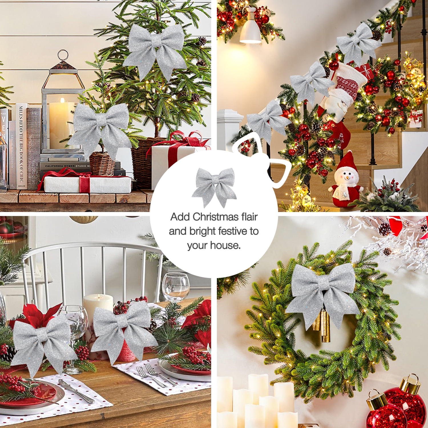 Ayieyill Christmas Bows Tree Decorations, Silver Bows for Christmas Tree, 27Pcs