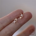 thumbnail image 2 of Pendientes de plata de ley 925 con microincrustaciones de cristal japonés, chapado en estrella de cuatro puntas, pendientes de oro de 14 k para mujer, joyería pequeña y bonita para banquetes Tan Jianjun unisex, 2 of 2