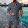 thumbnail image 2 of Wyzesi Athletic Shorts Suit for Men Inseam Men's Suit Two Suits Men's Solid Color Shirt and Shorts Zipper Access Top Plus Suit Jacket Men Shorts Suit Set Men Piece Outfits Fall, 2 of 5