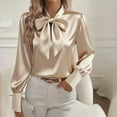 thumbnail image 6 of MORTTIC Women's Satin Bow Decor Blouse - Long Sleeve Solid Color Casual Shirt for Spring & Fall White，XL, 6 of 7