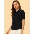 thumbnail image 5 of DARING DIVA Women's Peter Pan Collar Short Sleeve Button Front Shirts L Black, 5 of 6