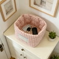 thumbnail image 5 of Soft Checkered Fabric Storage Basket - Padded Desktop Organizer for Cosmetics/Jewelry/Ends, Decorative Miscellaneous Bin with Reinforced Handles - Ideal for Bedroom/Bathroom/Vanity, 5*4in, Pink, 5 of 8