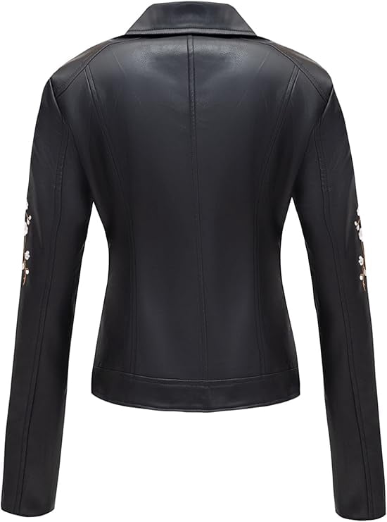 Giolshon Faux Leather Jackets for Womens Spring Fall Clothes Winter Soft Casual Short Floral Motorcycle Biker Coat