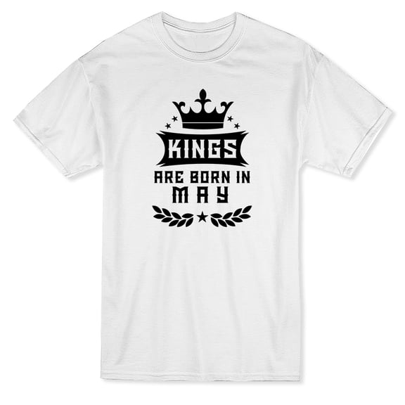 Royal Crown Graphic "Kings Are Born In May" Birthday Quote Men White T-Shirt, Male Small