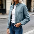 thumbnail image 6 of Faux Suede Zip-Up Cropped Jackets For Women Fall Collared Long Sleeve Trendy Casual Loose Coats With Pockets S-XXL, 6 of 7