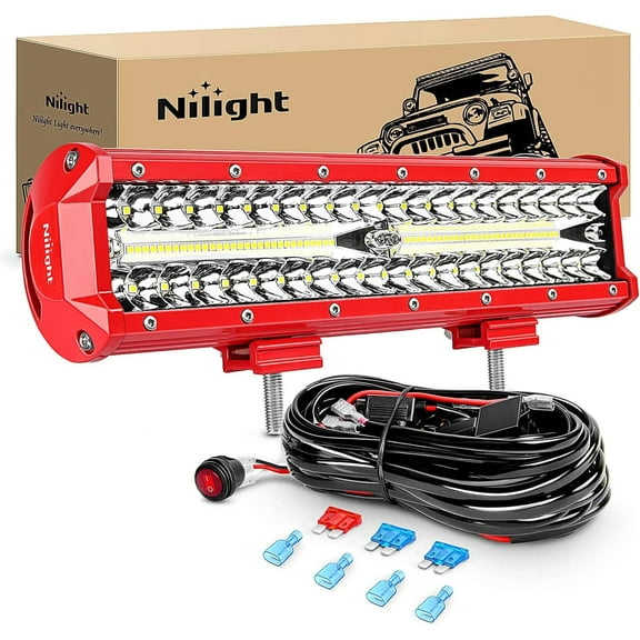 Nilight LED Light Bar 12Inch Triple Row Spot Flood Combo Lights with Wiring Harness Kit for Fog Light Driving Light Work Light on Off-Road Truck SUV ATV UTV, 2 Years Warranty