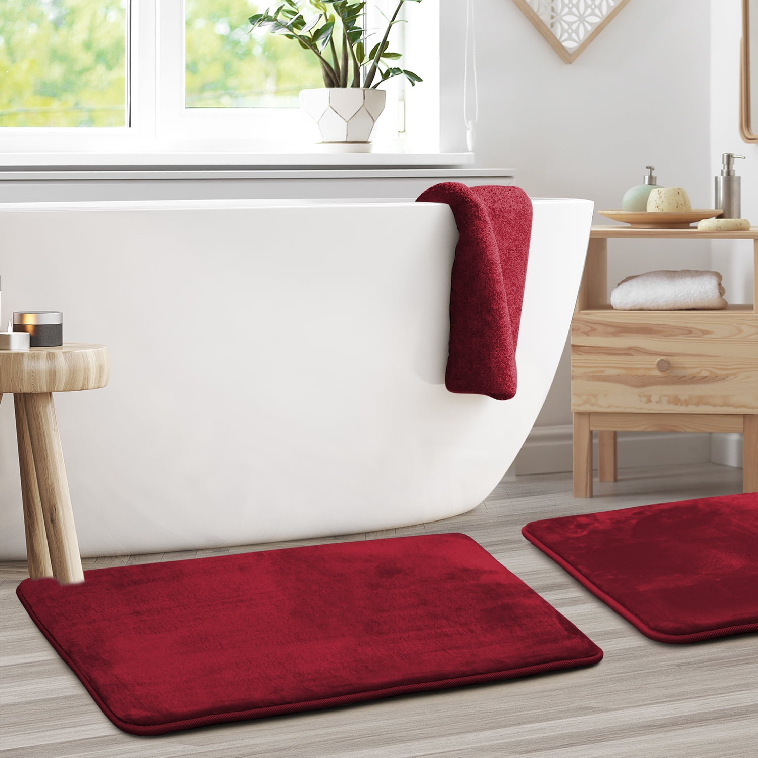 Clara Clark 2 Piece Premium Memory Foam Bathroom Mat Set 2 20x32 inch Bath Rugs, Red