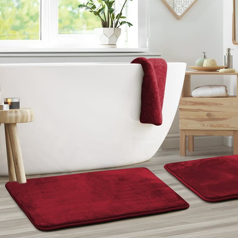Clara Clark 2 Piece Premium Memory Foam Bathroom Mat Set 2 20x32 inch Bath Rugs, Red, Size: 20 inchx32 inch + 20 inchx32 inch