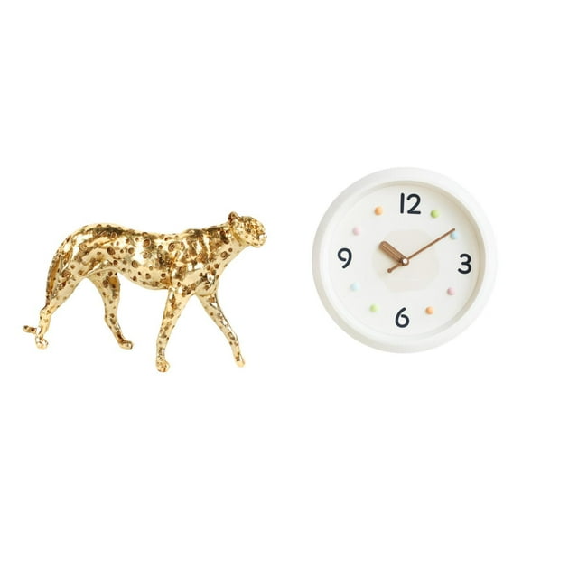 Figura de guepardo,Figura de guepardo dorado,adorno de escritorio moderno,Reloj de pared,Reloj de pared decorativo,moderno y elegante.,Reloj de pared redondo silencioso y sin tictac,regalo
