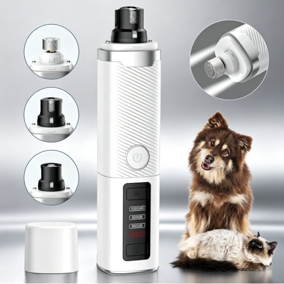 Dog Nail Grinder, Pet Nail Trimmer for Dog Cat with Lights, Low Vibration, LCD Display, Quiet 3 Speeds Electric Pet Nail Polisher, Clipper Grooming Tool for All Breed, White