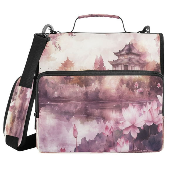 YAZAOO Zipper Binder trapper keeper Documents Organized Design Traditional Pavilion by Serene Lake Printed