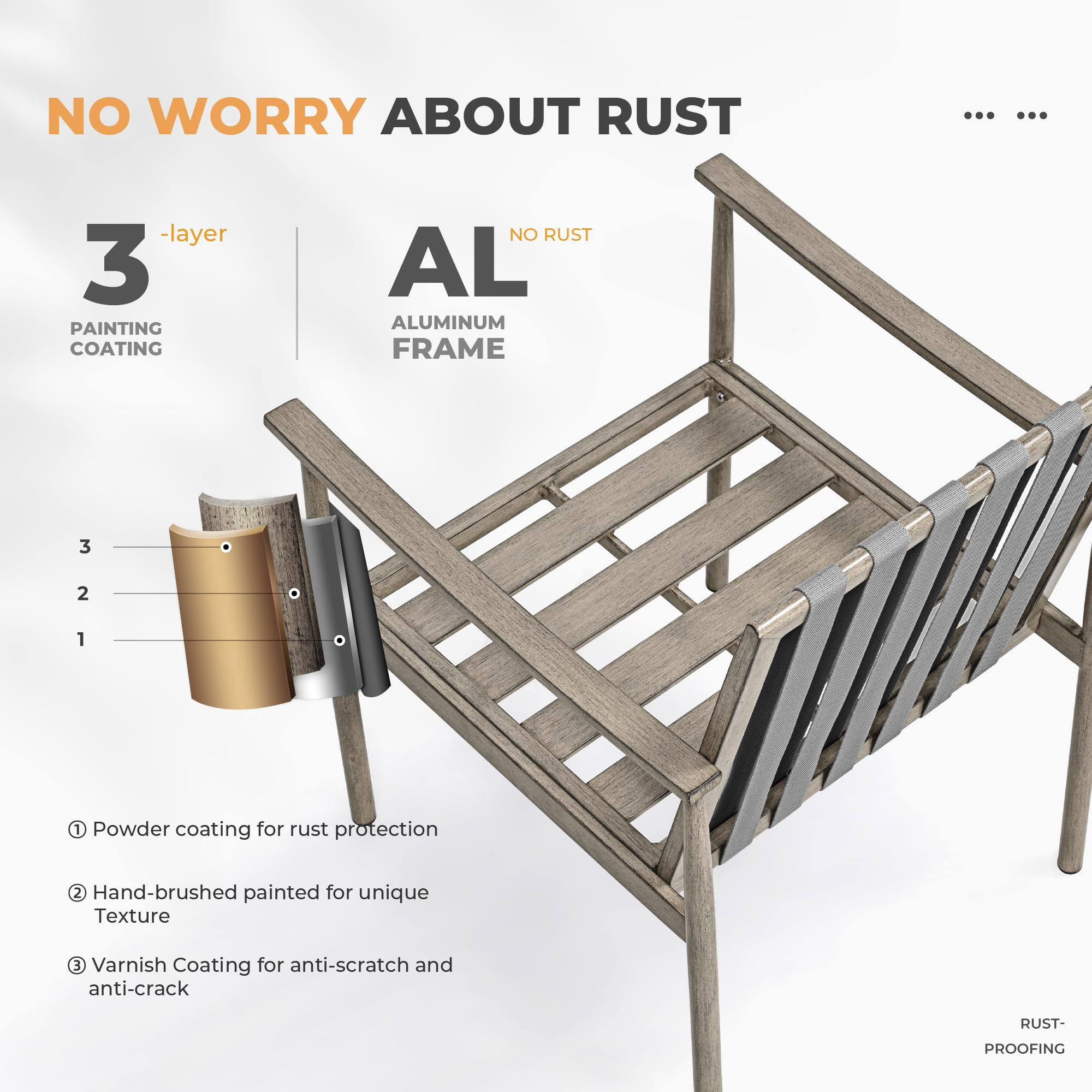 Aluminum Outdoor Dining Chairs Set of 2, Patio Dining Chairs with Cushion, Backrest and Armrest