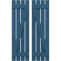 Ekena Millwork 15 1/2"W x 73"H Americraft Four Board (2 Batten) Exterior Real Wood Spaced Board-n-Batten Shutters w/ Z-Bar (Per Pair), Sojourn Blue