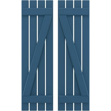 Ekena Millwork 15 1/2"W x 73"H Americraft Four Board (2 Batten) Exterior Real Wood Spaced Board-n-Batten Shutters w/ Z-Bar (Per Pair), Sojourn Blue