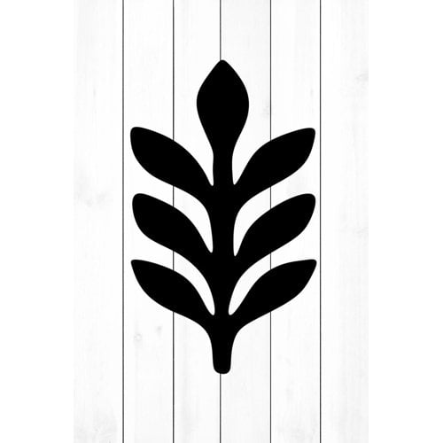 "Black Leaf 2" Painting Print on White Wood