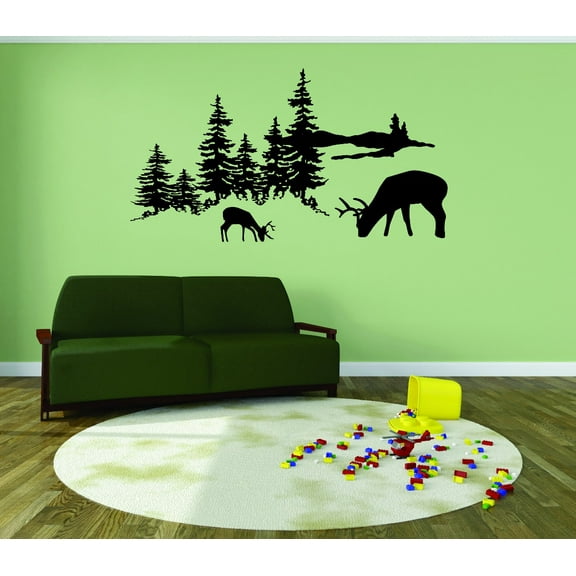 Deer Wildlife Outdoor Scene Picture Art Vinyl Wall Decal – 25x40 Inches
