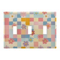 Yayeee Toggle Light Switch Wall Plate 3-Gang 6.37"x4.48" Decorative Outlet Cover, Pink Floral