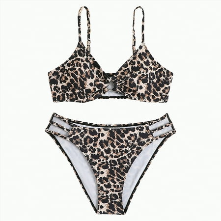 Gubotare Teen Bathing Suit Girl s 2 Piece Cute High Waisted Ruffle Trim Swimsuit Bikini SetsSize 15-16 (Brown 15-16 Years)