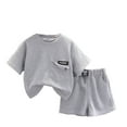 thumbnail image 2 of JTieacloth Boys Clothing Sets Baby Boy Clothes Set Toddler Summer Outfit Short Sleeve Solid Color T Shirt Tops Pocket Shorts Set,Sizes 12-24 Months(Gray), 2 of 6