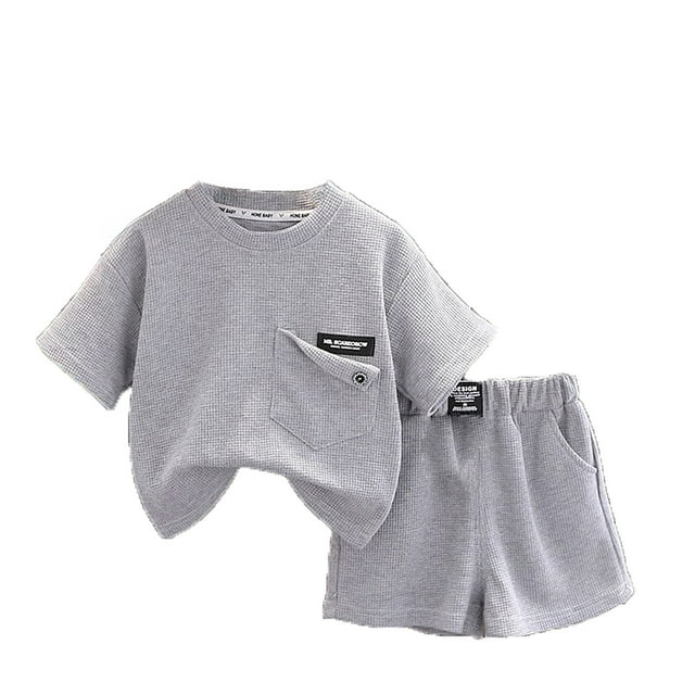 MIASHUI Vêtements d'Été pour Tout-Petit Garçon, Ensembles Courts pour Garçons, T-shirt à Manches Courtes, Tenues, Gris, 2-3 Ans