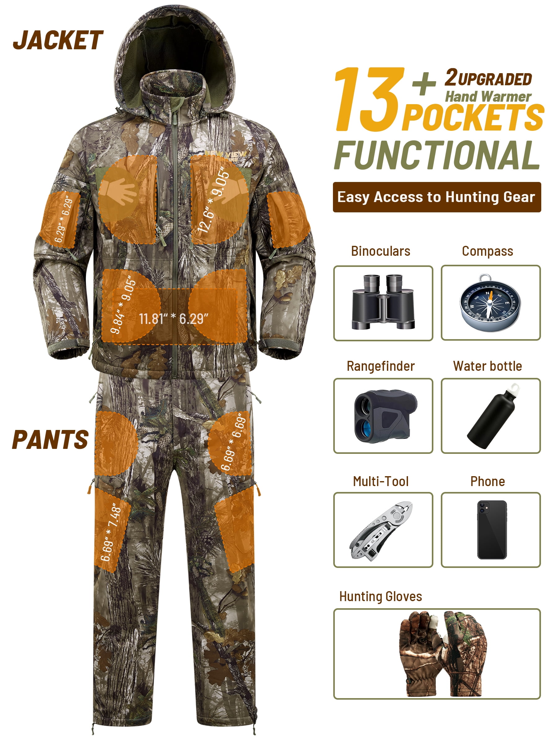 NEW VIEW Camo Hunting Clothes for Men, Winter Warm Hunting Jacket and Pants,Fleece Lined Hunting Suit for Deer Duck Bow Hunts