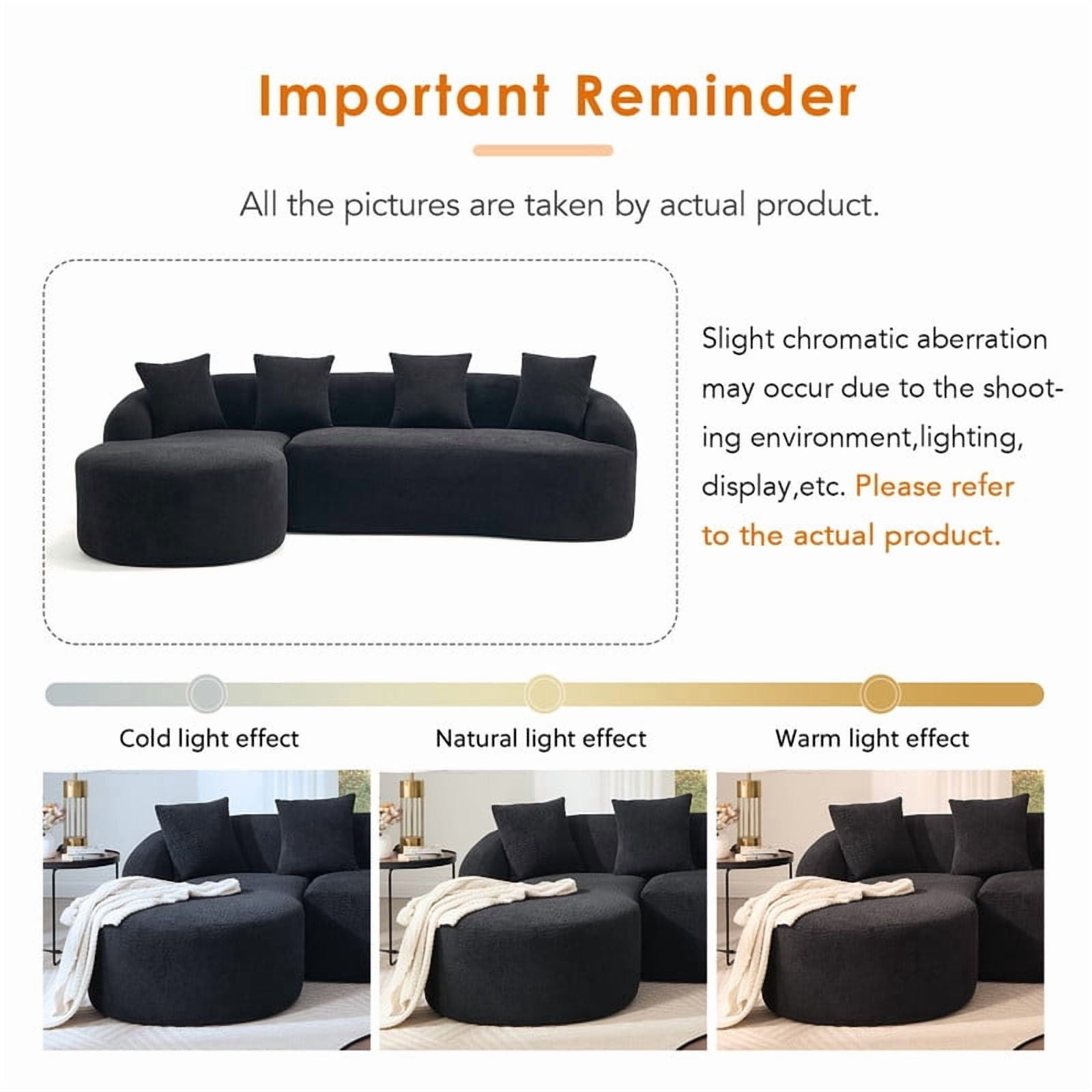 Curved Sectional Sofa with Chaise, 99'' Modern Luxury Chenille Cloud Couch for Living Room, Oversized 3-Seater Sofa Couch for Living Room, No Assembly