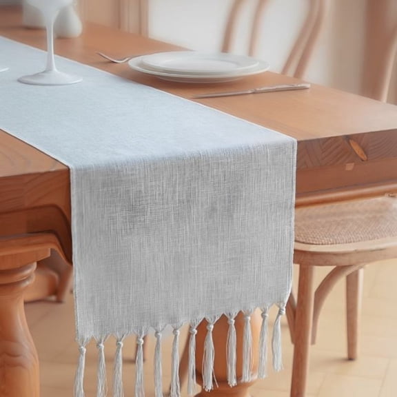 Tasseled Table Runner, 13x72 Inch Beige Rustic Decor for Wedding & Dining Table