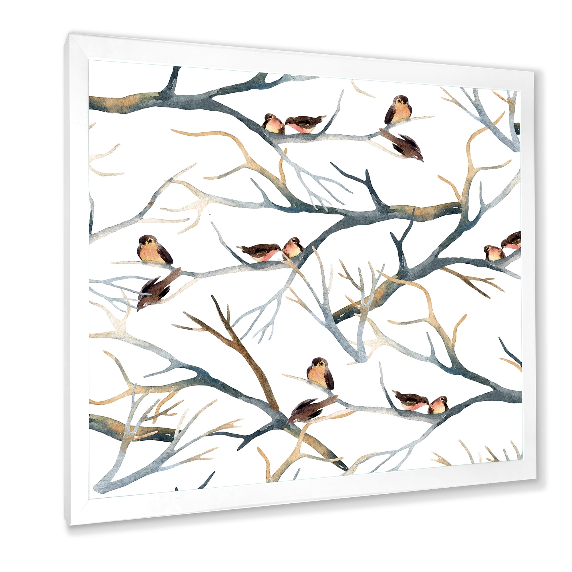 Designart 'Little Birds Sitting On The Tree Branches I' Traditional Framed Art Print