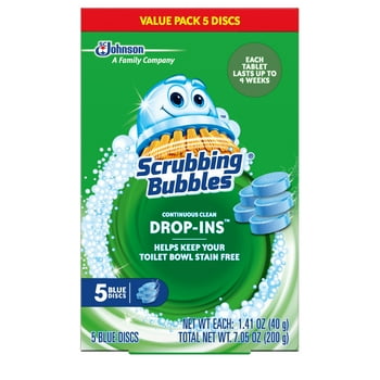 Scrubbing Bubbles Continuous Clean Drop-Ins - One Toilet  Cleaner  Lasts Up to 4 Weeks, 5 Blue Discs, 7.05 Oz