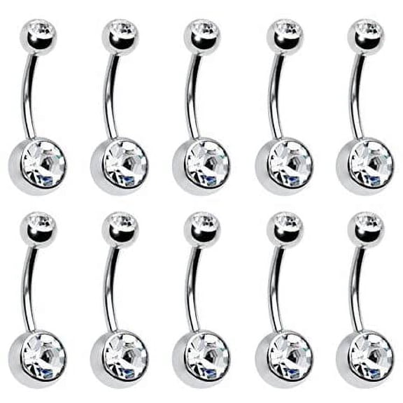 14G Belly Button Ring Body Jewelry Piercing 10 Pack, Silver Belly Button Ring, Stainless Steel Belly Button Ring for Women