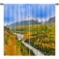 thumbnail image 2 of Landscape Curtains Rod Pocket Blackout Room Darkening Curtains with Forest River Mist Mountain Scenery Print Pattern Nature Theme Window Drapes for Bedroom Living Room 2 Panels 52 x 84 Inch, 2 of 6