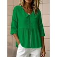 thumbnail image 5 of Women's Doll Collar Eyelet 3/4 Sleeve Peplum Blouse Green L, 5 of 7