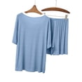 thumbnail image 7 of Yeaiivve Bamboo Pajamas Set for Women Color Block Short Sleeve Cooling Tops and Shorts Comfy Soft Summer Pjs Sets Loose Pleated Loungewear Sky Blue,XL, 7 of 7