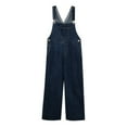 thumbnail image 6 of Women's Denim Jumpsuit Sleeveless Straps V-Neck Zipper Wide Leg Flare One Piece Jeans Romper Overalls, 6 of 6